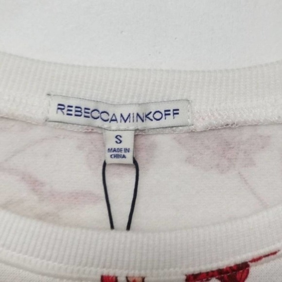 Rebecca Minkoff Gracie Ruffle Cold Shoulder Floral Sweatshirt Size Sm White Red - Picture 4 of 6